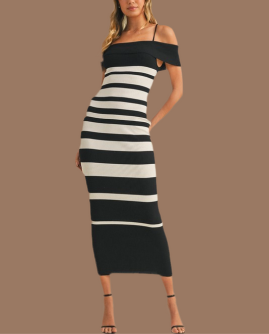 Stretchy stripe midi dress