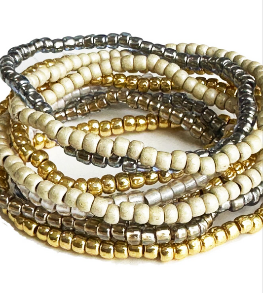 Gaby Ray- stretchy beads bracelets-gold 9pc.