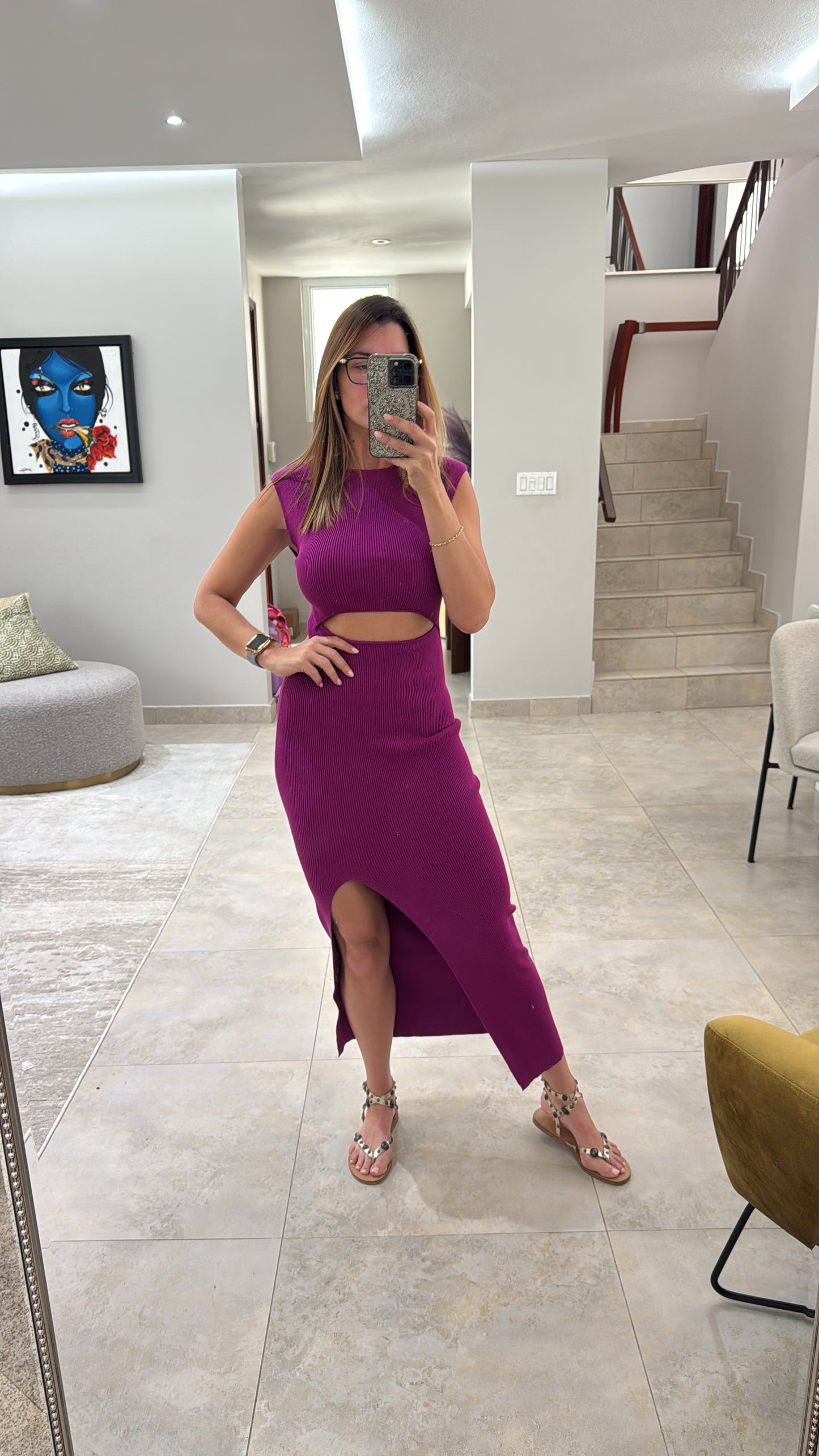 Magenta midi dress