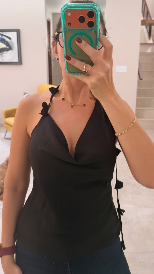 Romantic satin halter top