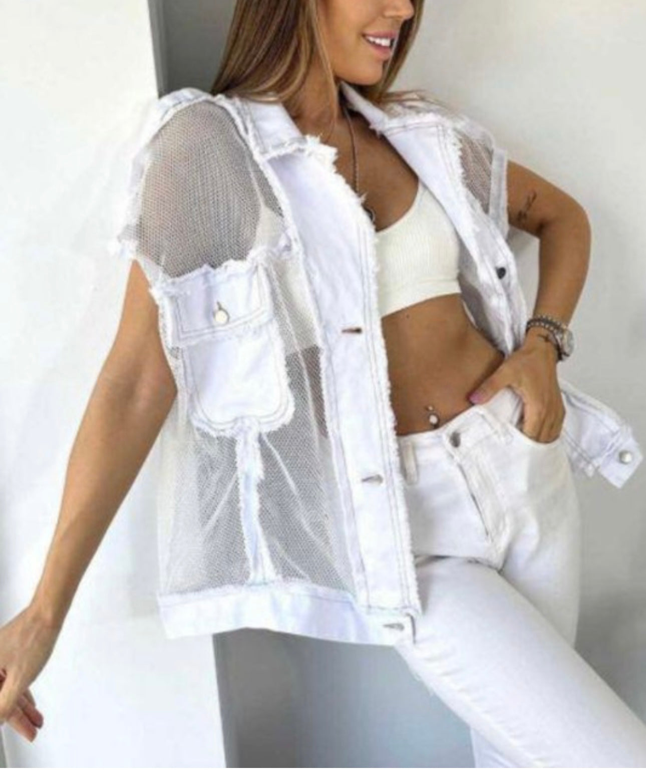 Chic mesh denim cardigan/vest- final sale