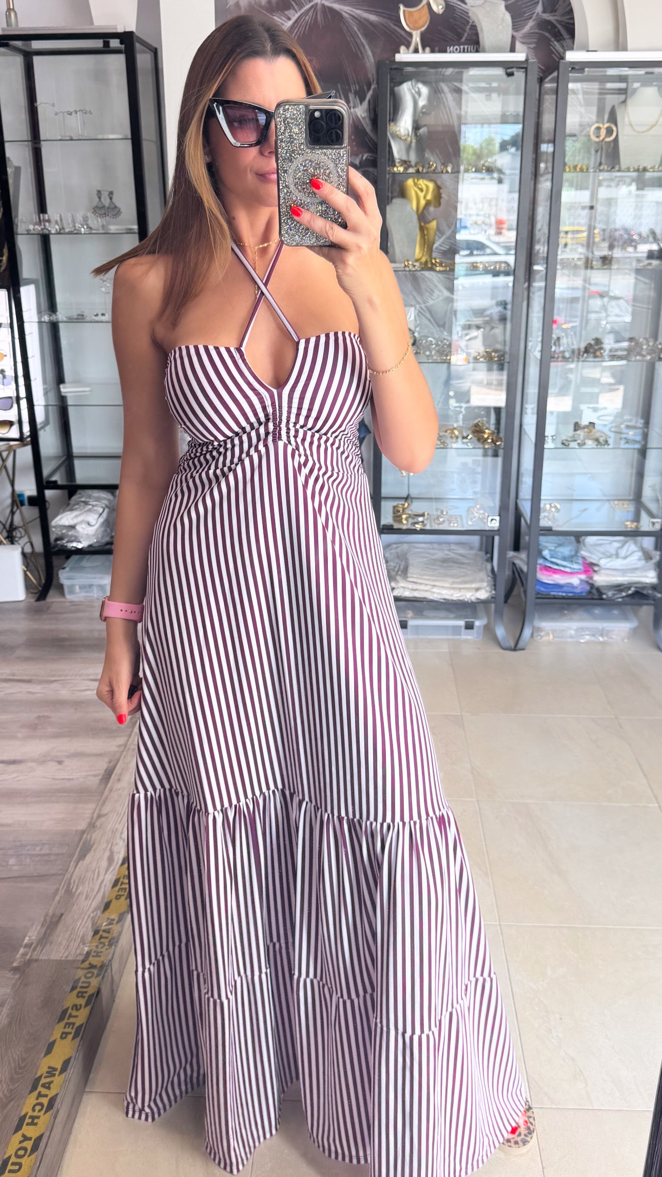 Sophia licra-burgundy stripes