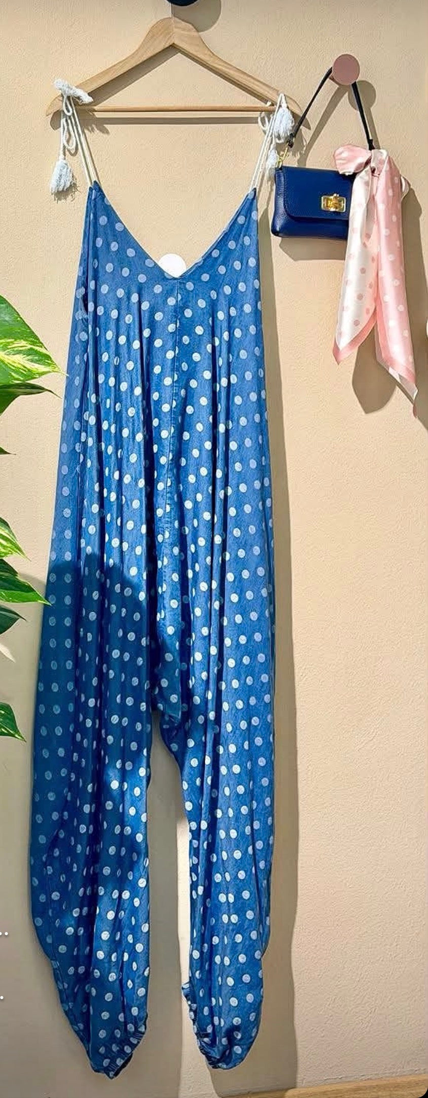 Polka denim jumpsuit