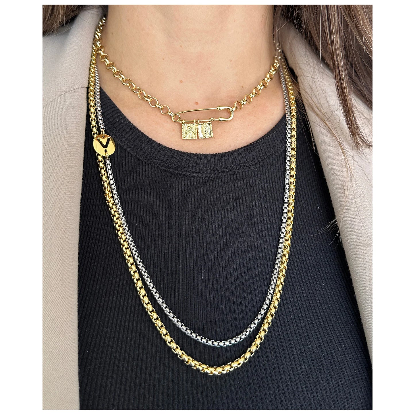 Lucy Short Gold Scapular Necklace – Mother & Child + Our Lady of Guadalupe Devotional Charm Necklace