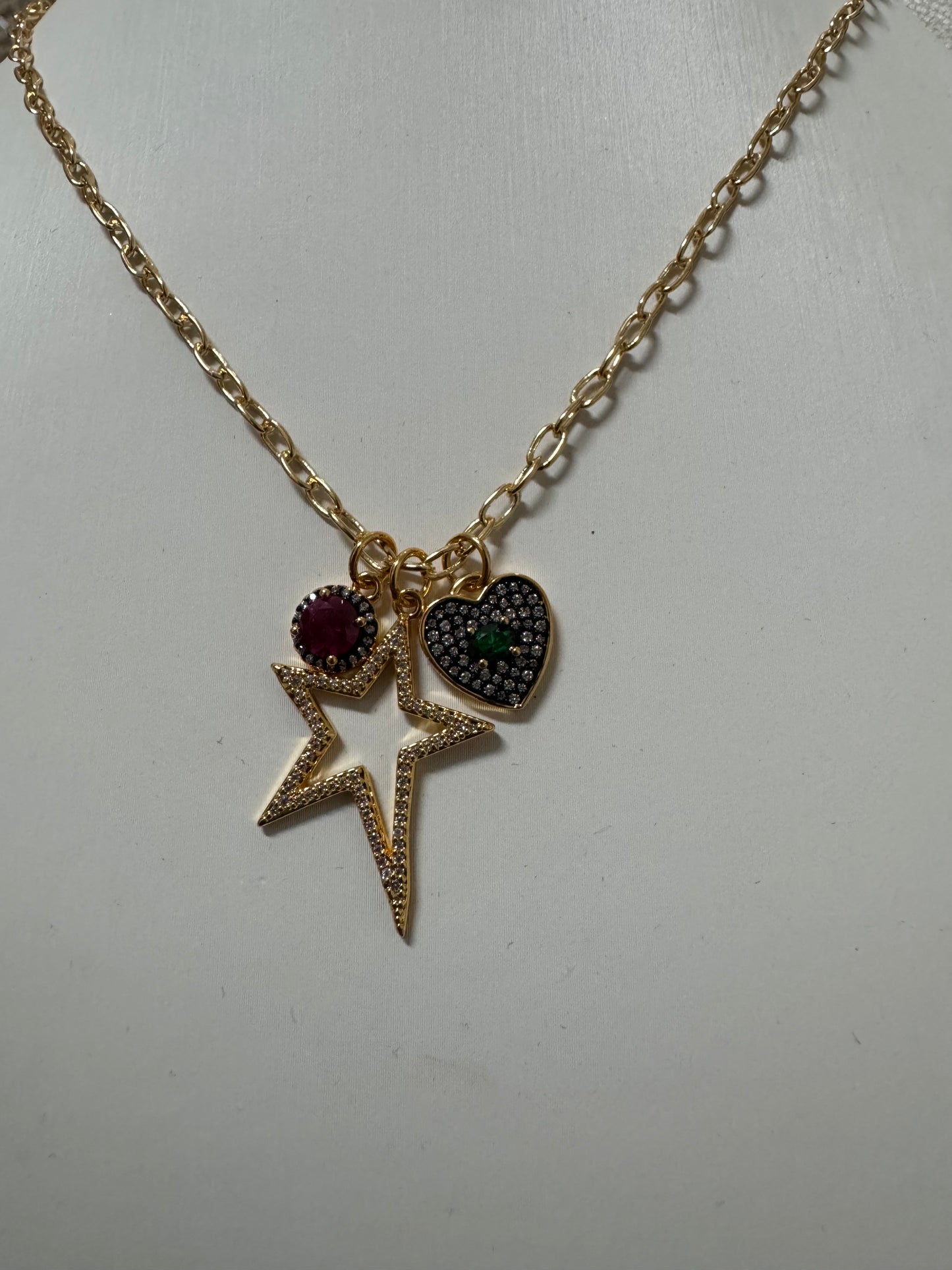 Star heart & Red Dot Necklace
