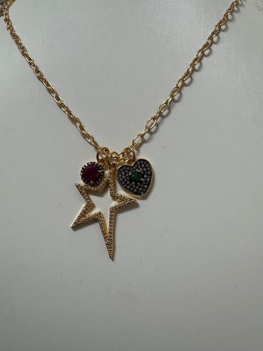 Star heart & Red Dot Necklace