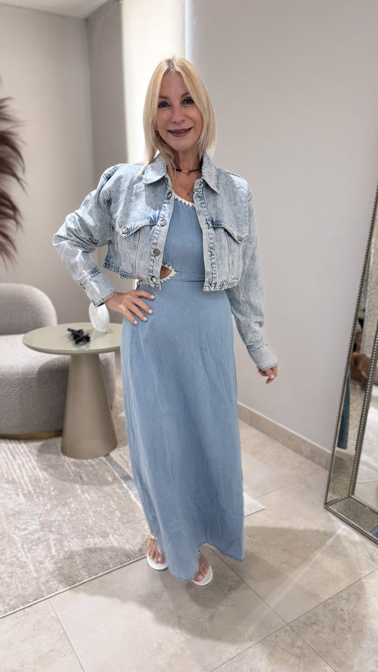 Light denim cropped jacket