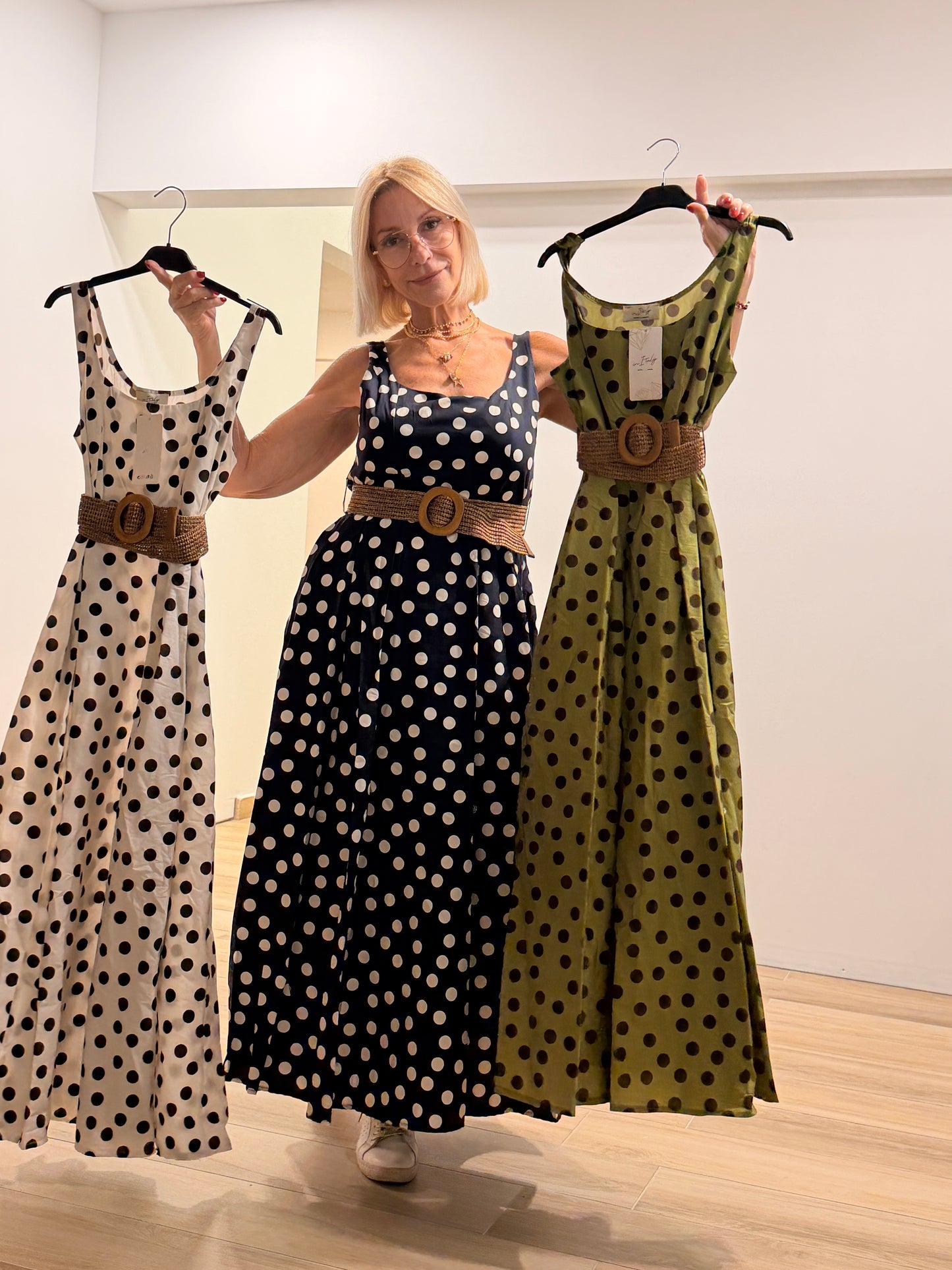 Polka dot-belt one side dress