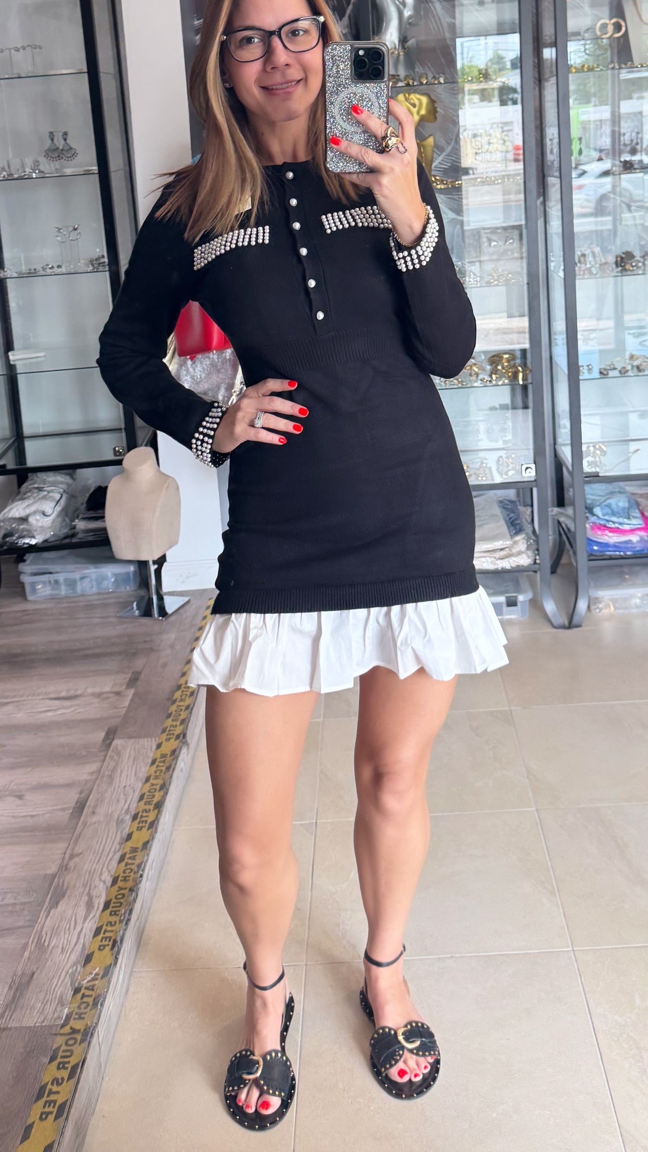 Ruffle mini pearl dress