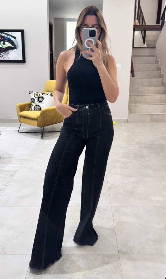 Wide leg palazzo jean-black