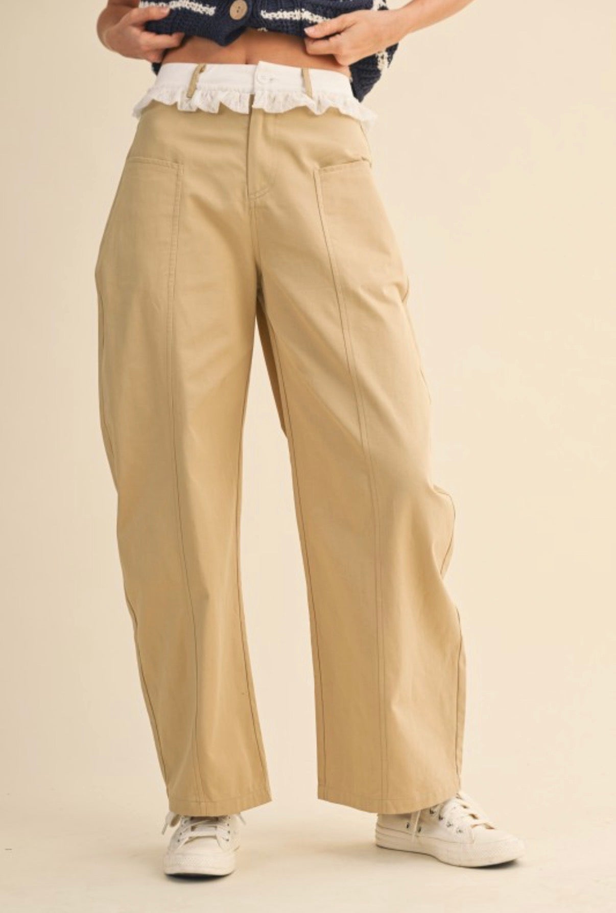 Lace waisted barrel pant