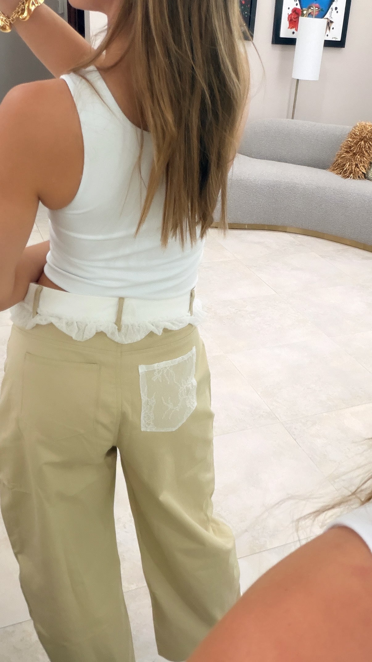 Lace waisted barrel pant