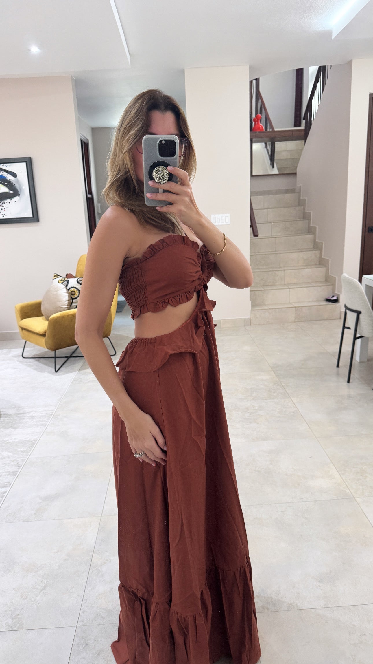 Terracota ruffle dress