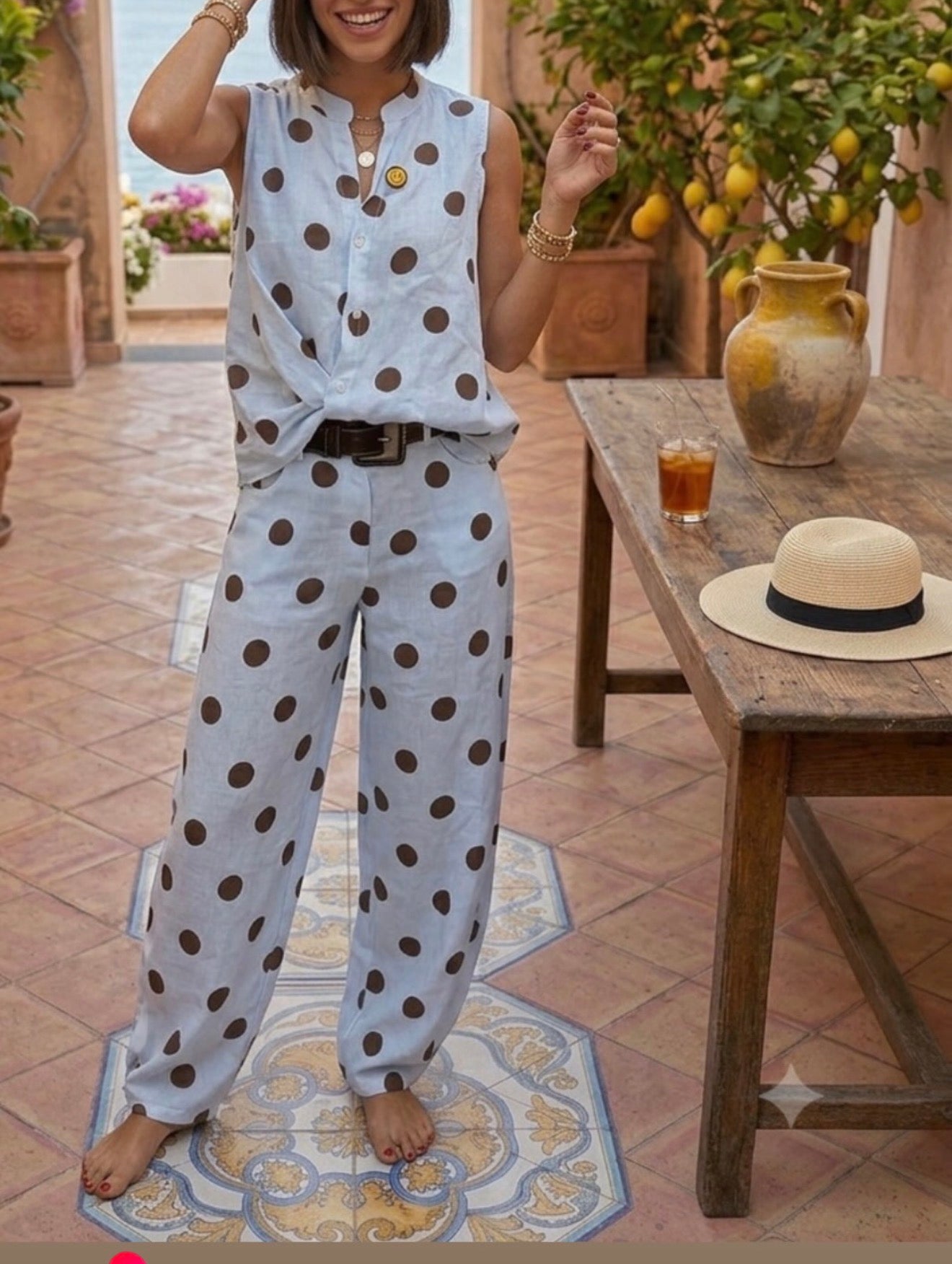 Two pieces linen dot set