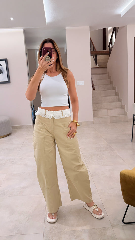 Lace waisted barrel pant