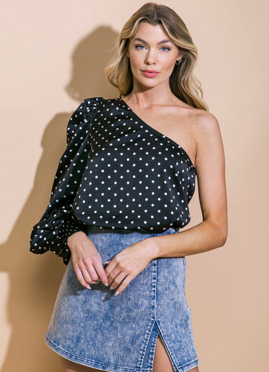 Polka Dot One Shoulder Top