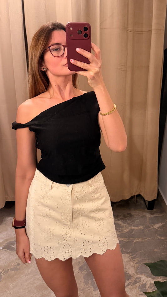 Eyelet skort-beige