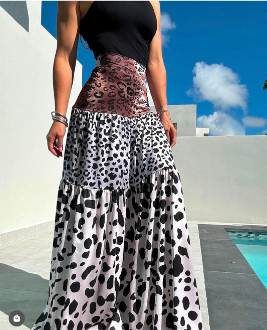 Mix animal print maxi skirt