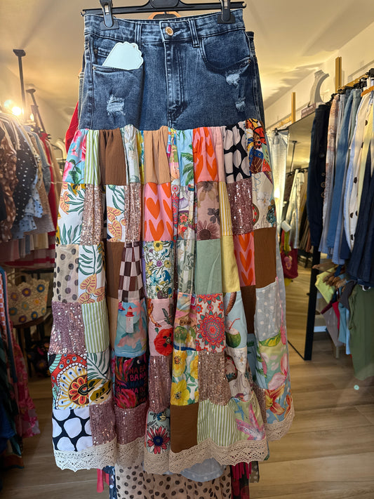 Denim skirt earth tones
