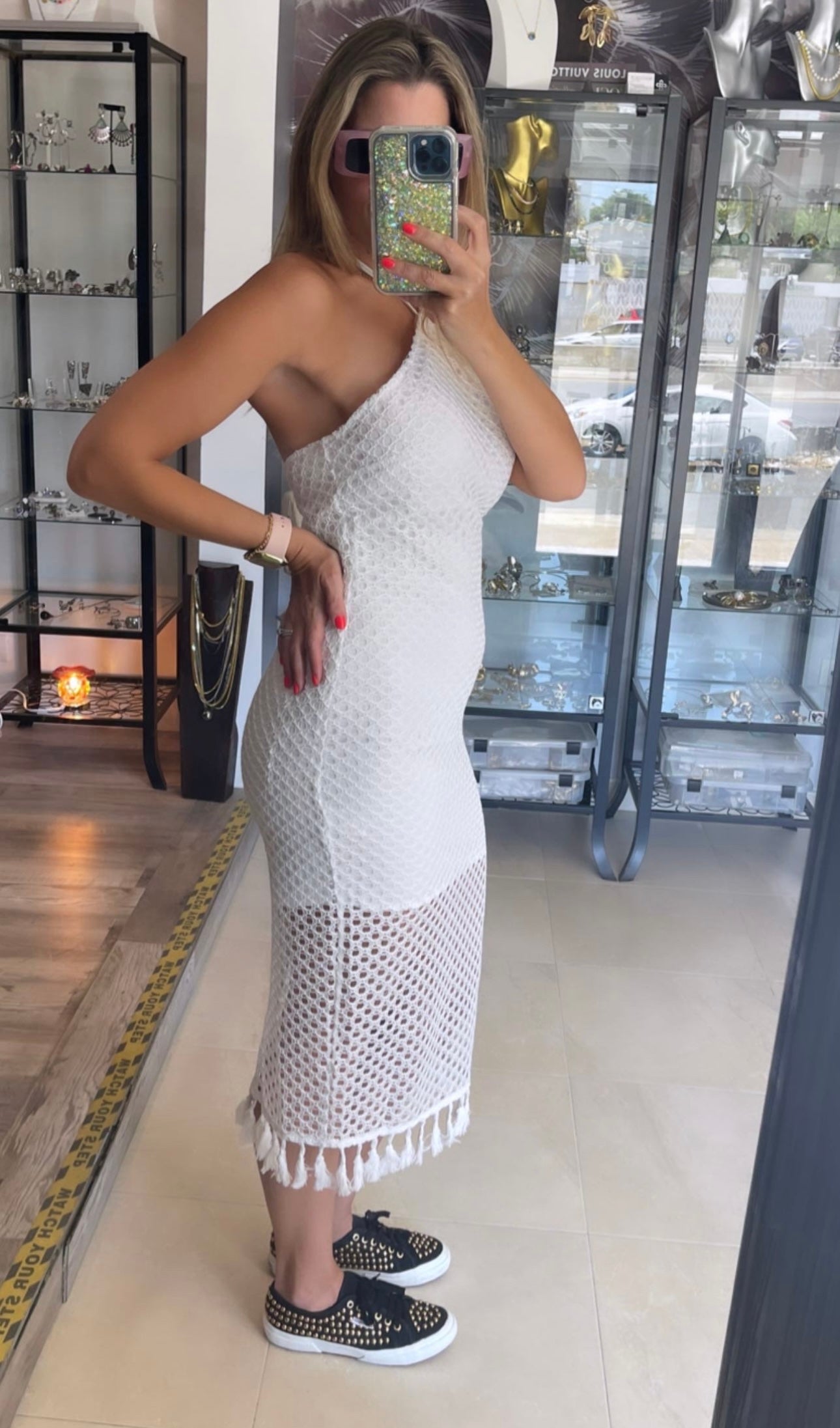 Crochet Midi Dress-White