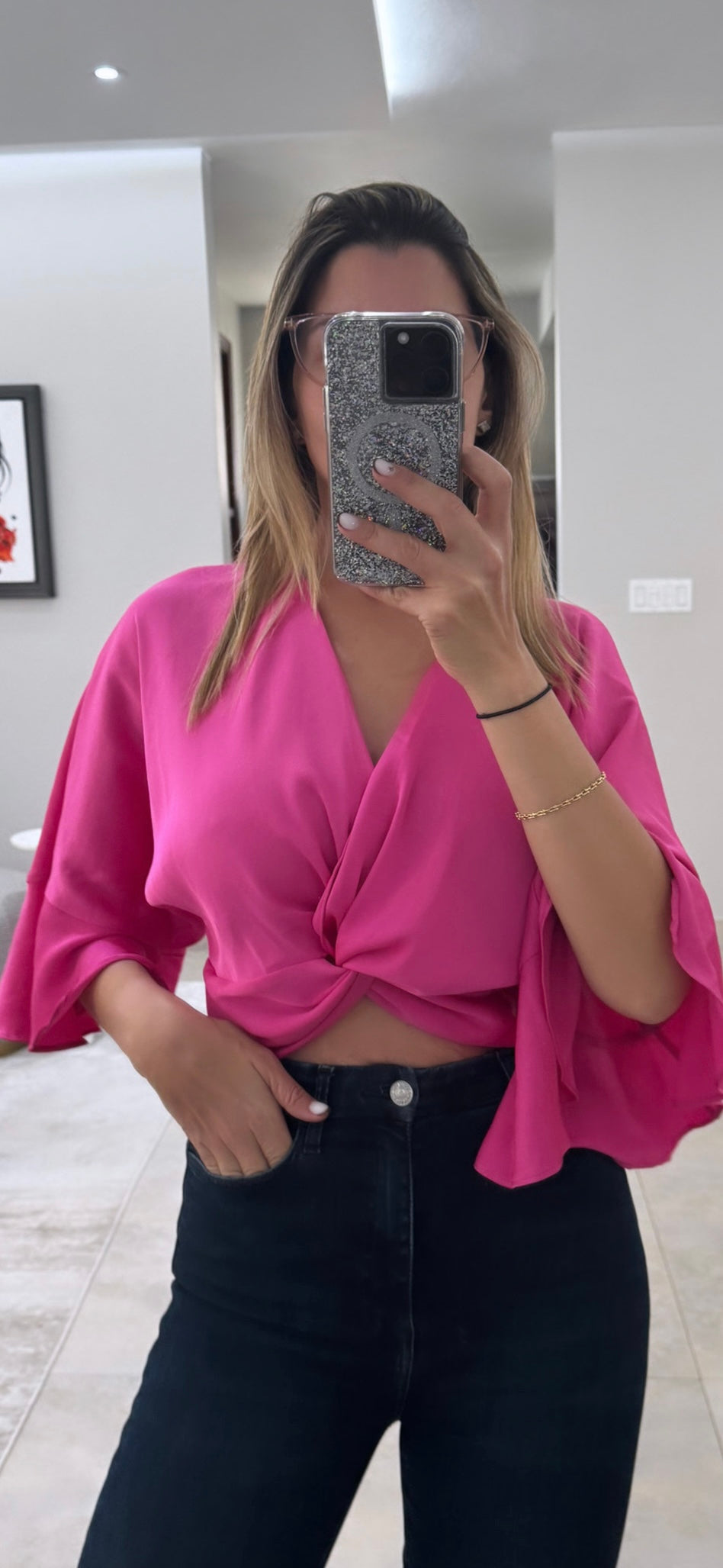 Fuchsia twisted crop top