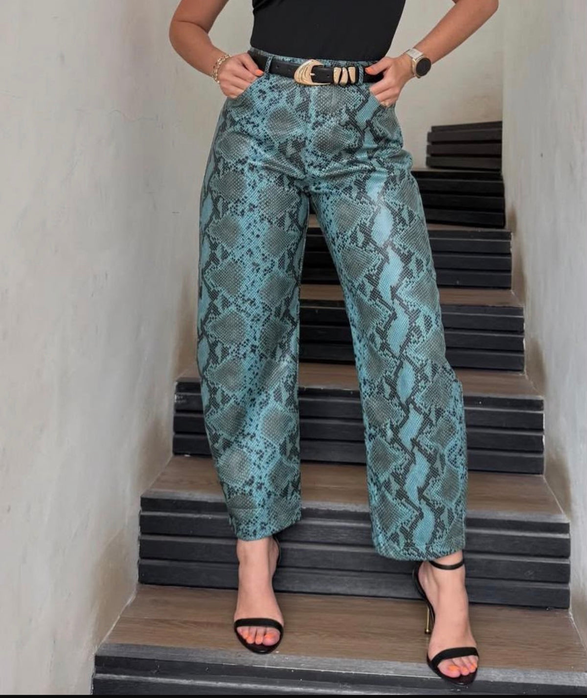 Snake pu leather pants