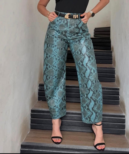 Snake pu leather pants