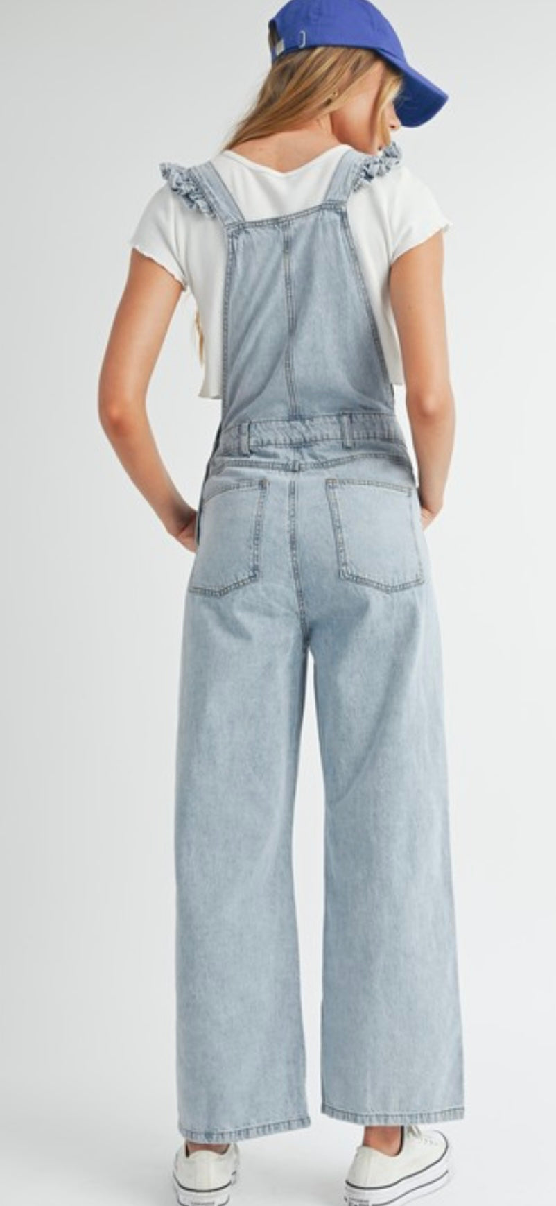 Ruffle strap denim overall