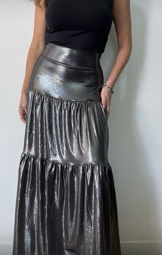 Silver metallic licra skirt - one size (arriving soon)