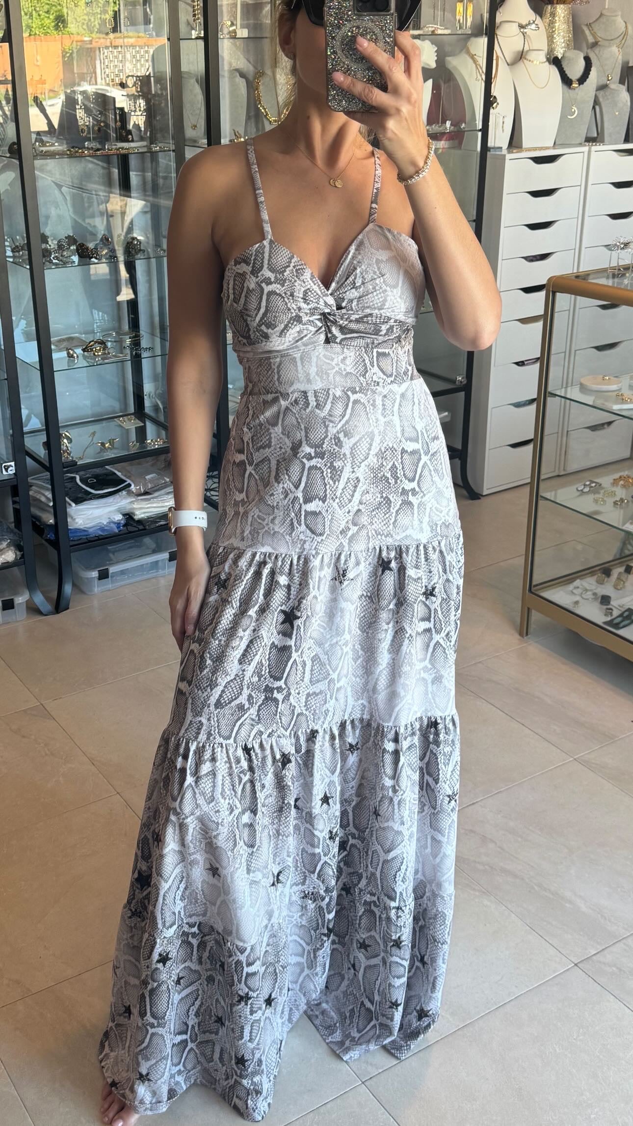 Grey snake maxi dress- licra