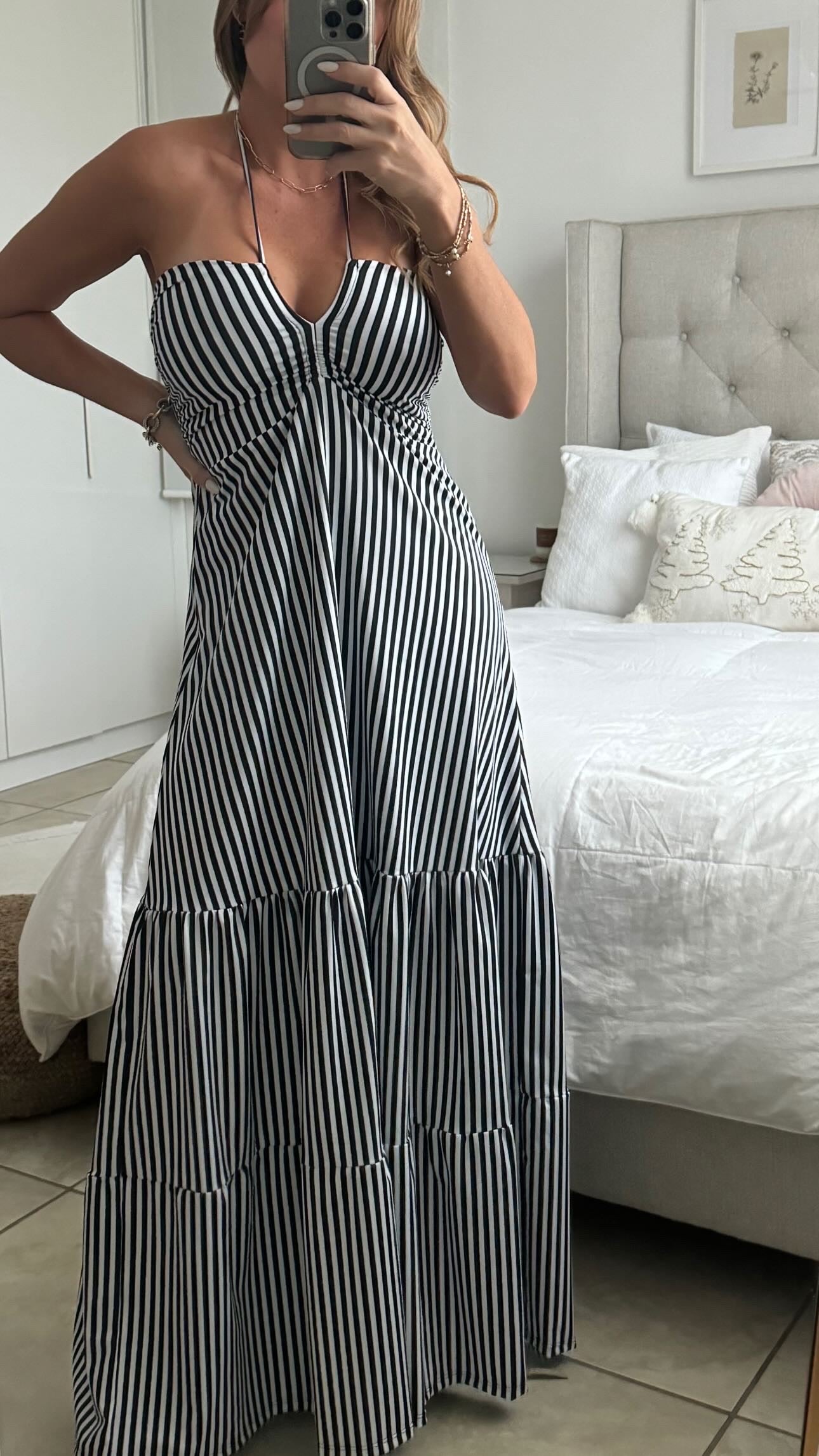 Stripe maxi licra dress