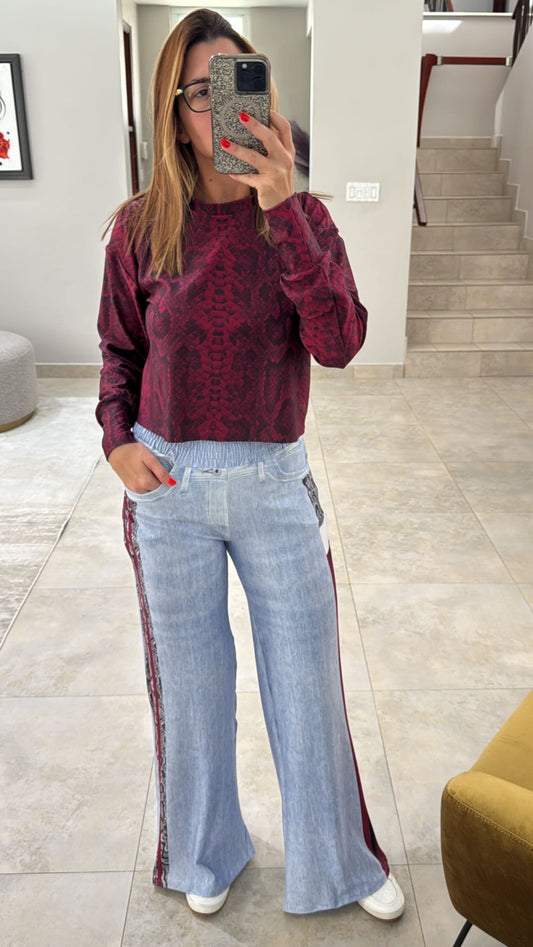 Burgundy/denim licra set-final sale